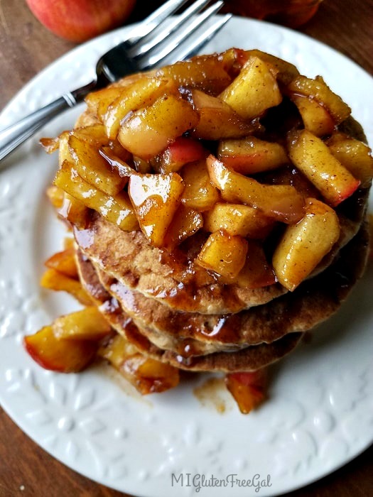 These gluten-free apple pie buttermilk pancakes are a household favorite! 