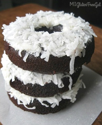 gluten-free dairy-free chocolate donuts stacked vertical-min