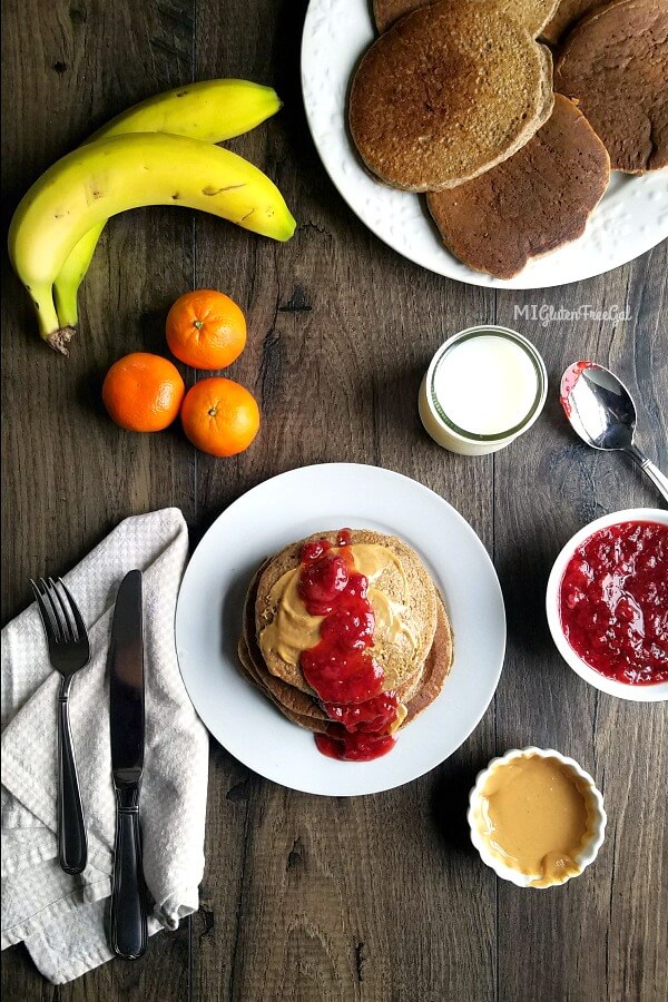 fluffy gluten free buckwheat pancakes overhead