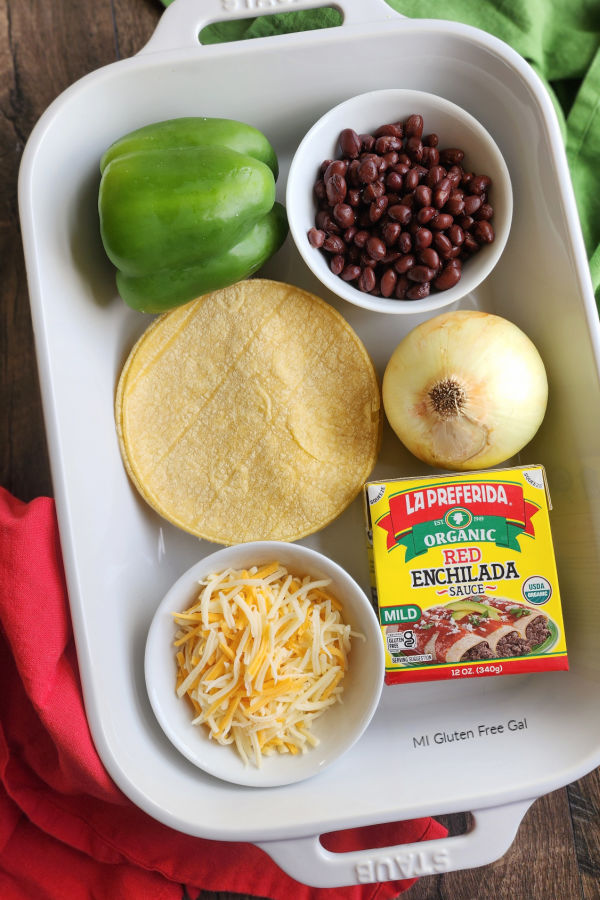 Gluten Free Black Bean Enchilada Ingredients made with La Preferida Enchilada auce