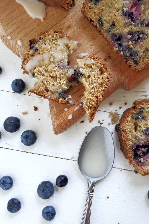 gluten free blueberry zucchini bread with drizzle