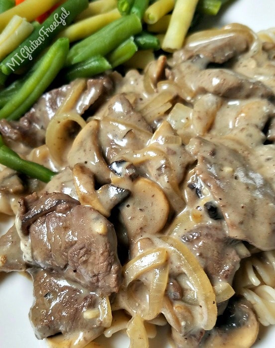 gluten-free beef stroganoff close up