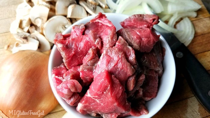 gluten-free beef stroganoff cutting board