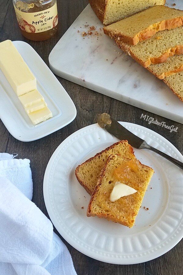 hodgson mill's gluten free bread mix bread toasted with butter and jam