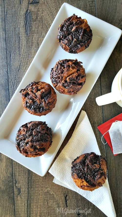 gluten-free pumpkin muffin on white platter