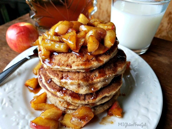 Apple PIe Pancakes topped with cooked apples are perfect any time of the year!
