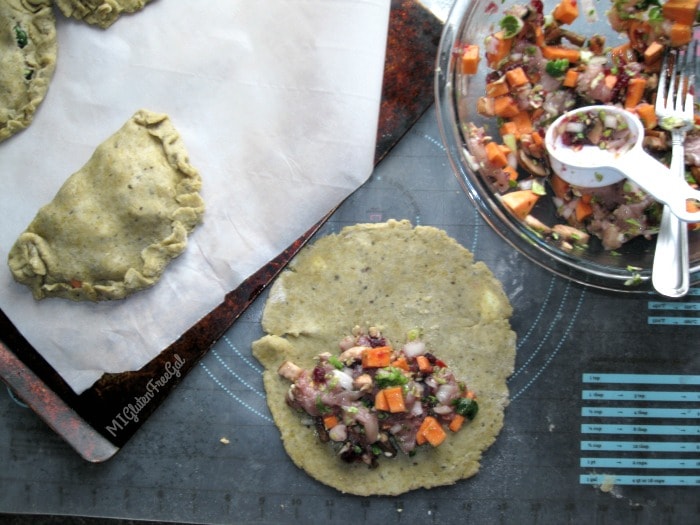 gluten-free Thanksgiving pasties getting filled