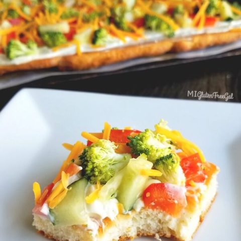 cold veggie pizza piece on plate