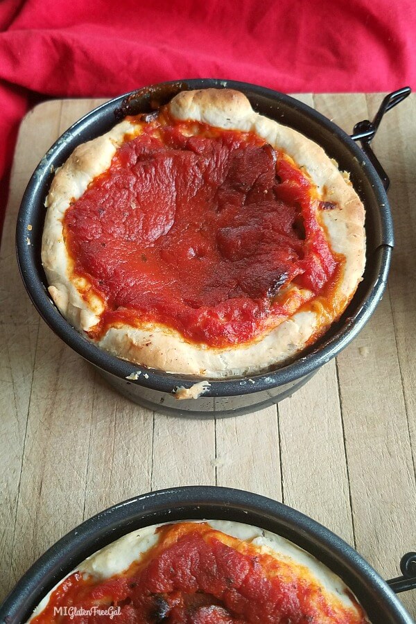 personal gluten free deep dish pizza baked in springform pans