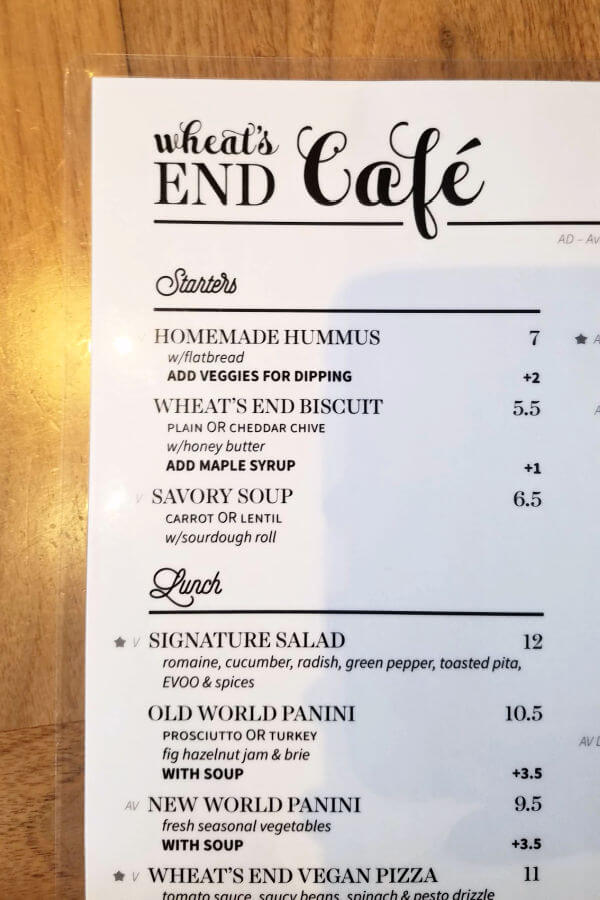 Wheat's End Cafe Menu