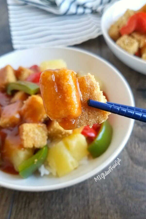 Sweet and Sour Baked Tofu Closeup