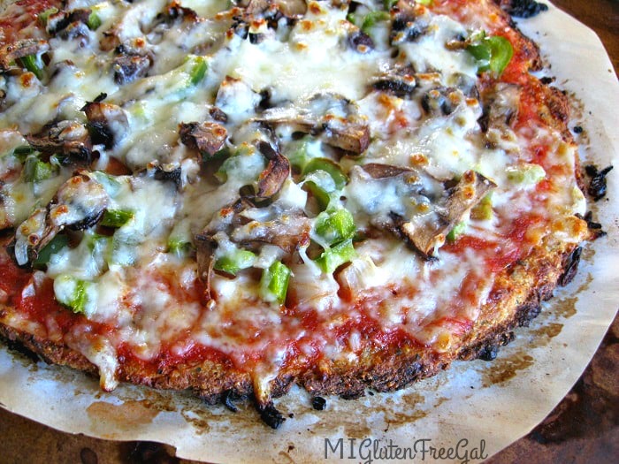 gluten-free cauliflower pizza crust finished pizza