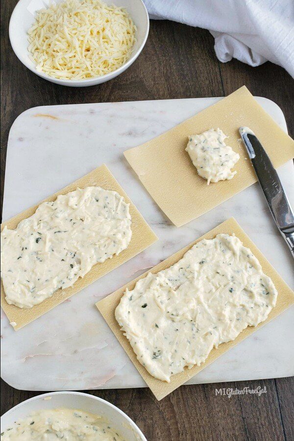 gluten free butternut squash lasagna noodles topped with ricotta mixture