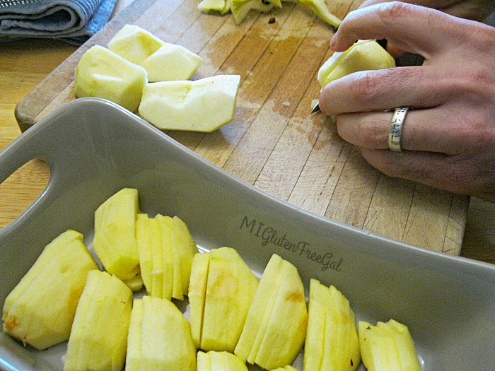 gluten-free dutch apple pie cutting apples