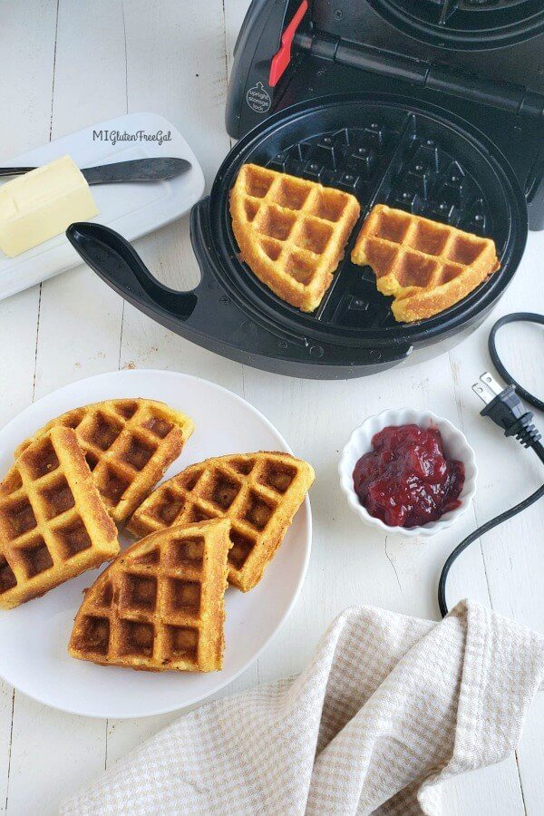 gluten free cornbread in waffle iron