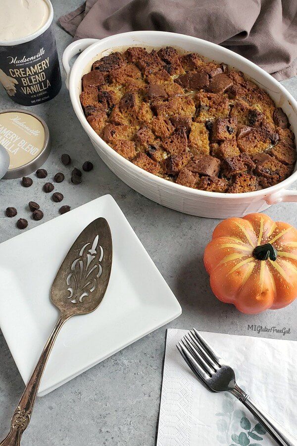 gluten free pumpkin bread pudding baked