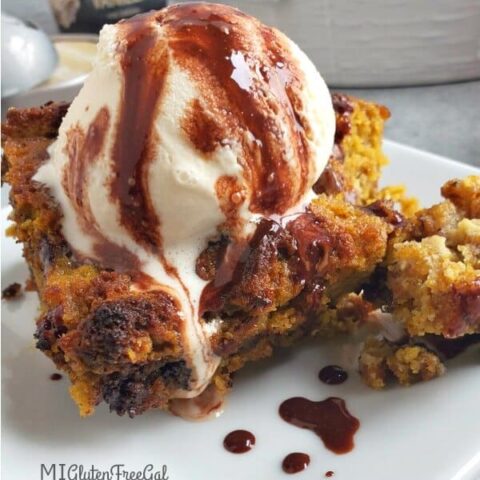 gluten free pumpkin bread pudding close up