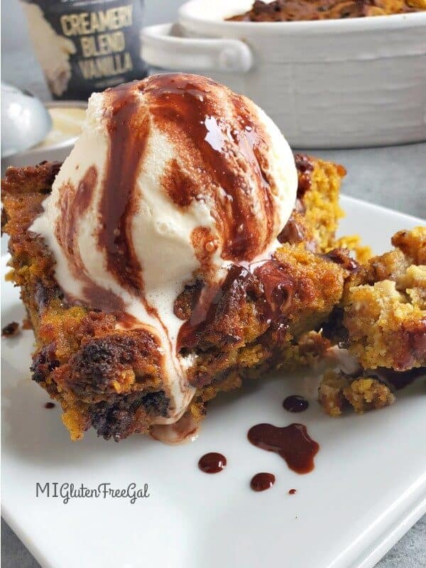 gluten free pumpkin bread pudding close up