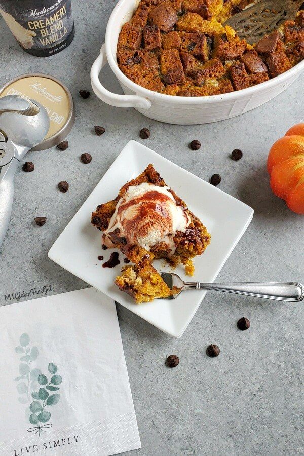 gluten free pumpkin bread pudding plated