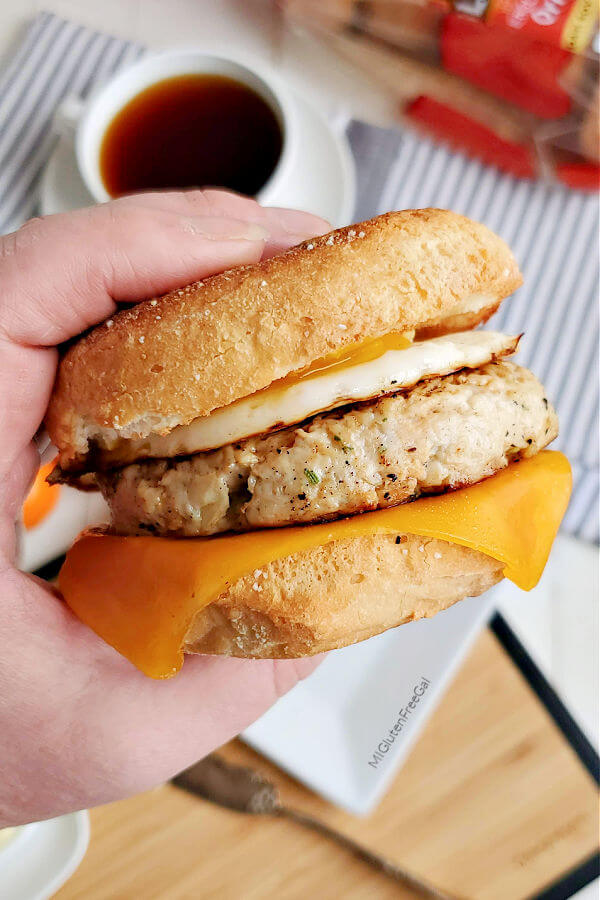 gluten free chicken sausage in breakfast sandwich