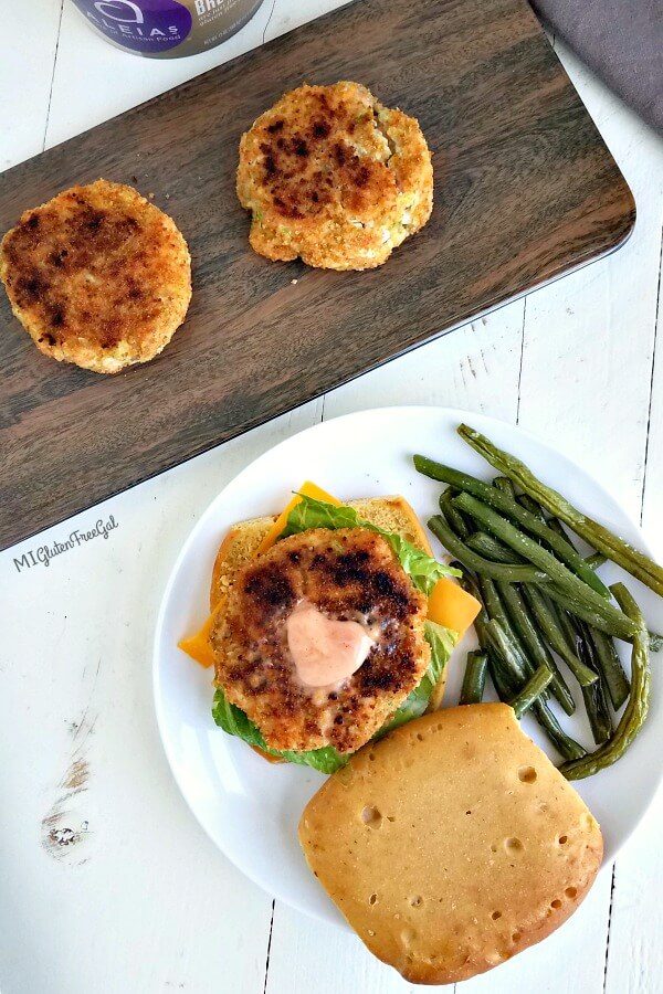 gluten free salmon patties overhead, plated