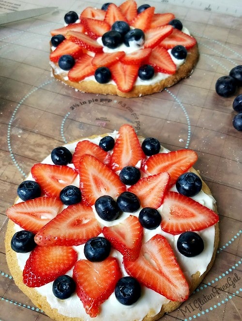 Close up of my gluten-free fruit pizza made with Mehl's Gluten Free Bakery Sugar Cookie Mix