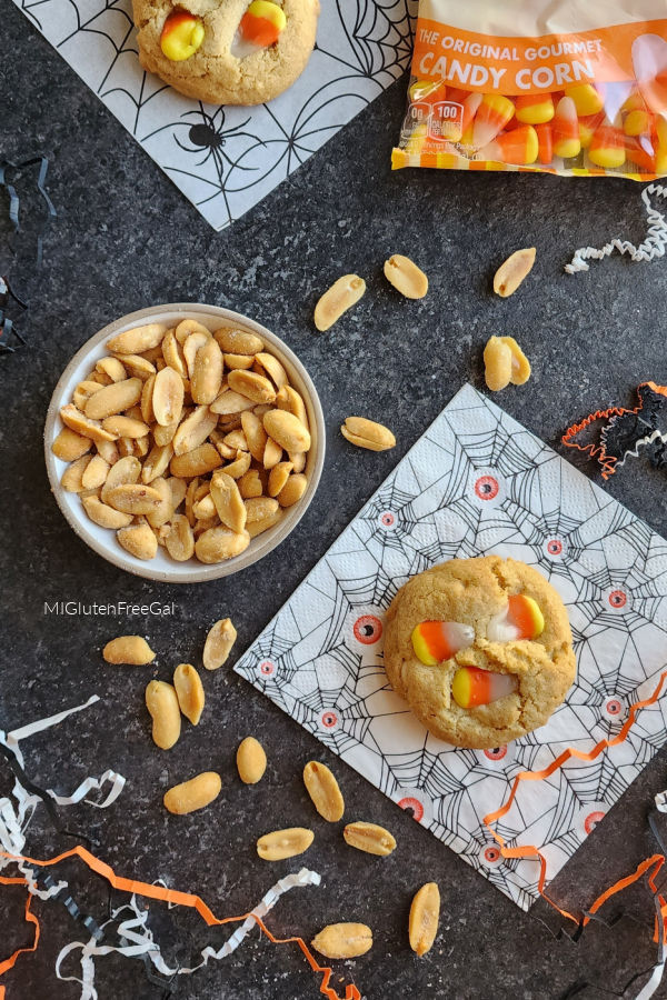 Gluten Free White Chocolate Candy Corn Cookies with Peanuts