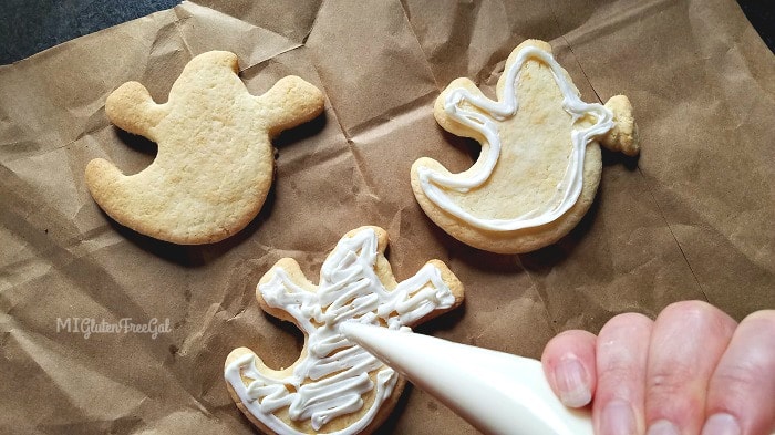 Gluten-Free Halloween Cut Out Cookies icing ghosts