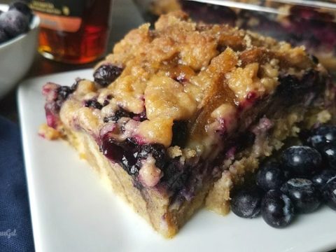 This Blueberry Pancake Casserole is just popping with Michigan blueberries
