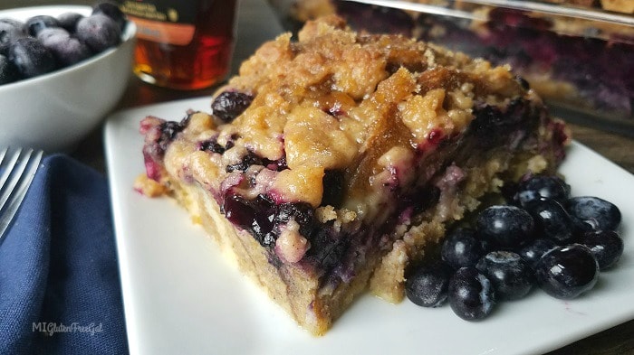 This Gluten-Free Blueberry Pancake Casserole is just popping with Michigan blueberries 