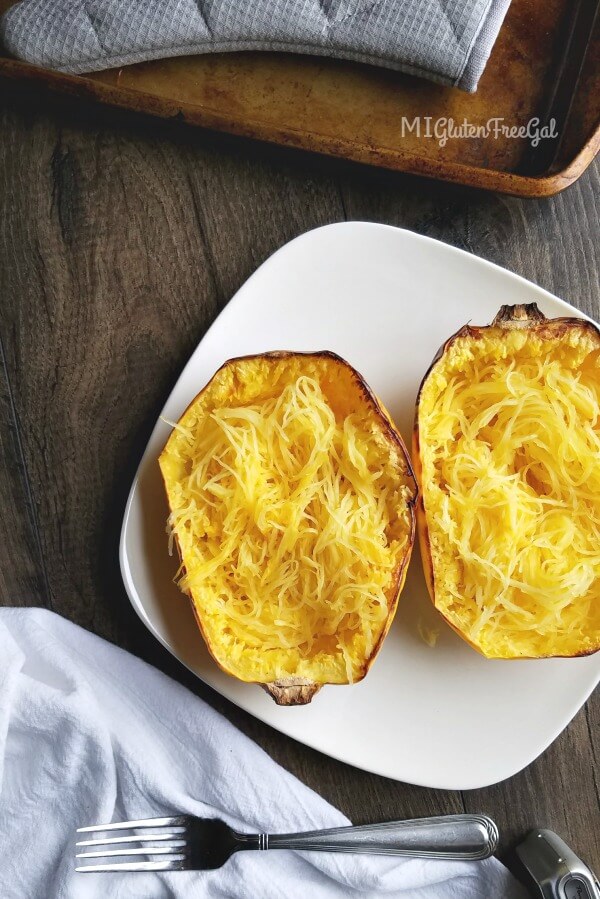 Chicken Alfredo Spaghetti Squash Strand pulled