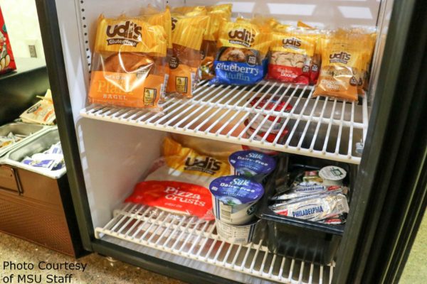 gluten free at Michigan State University fridge with Udi's items taken by MSU staff