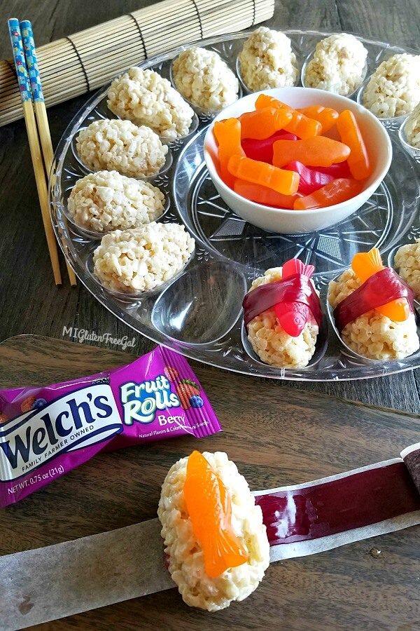 Candy Sushi: A tray of colorful candy shaped like sushi.