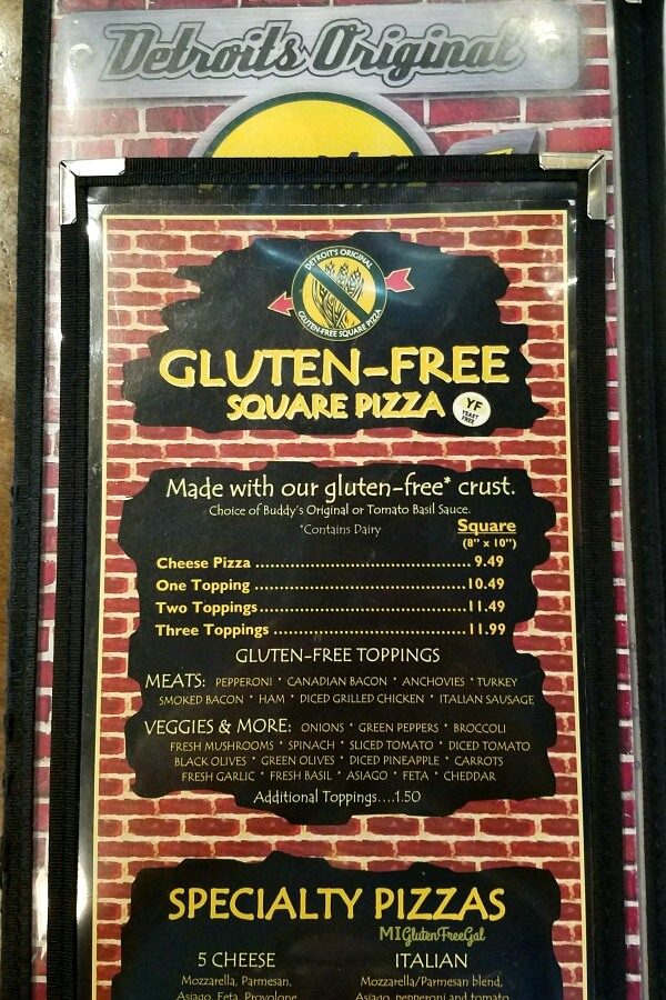 Buddy's Pizza Gluten Free Menu 