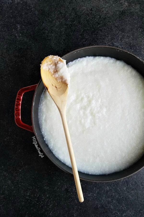 Delta Blues Rice Congee with Spoon on Pot