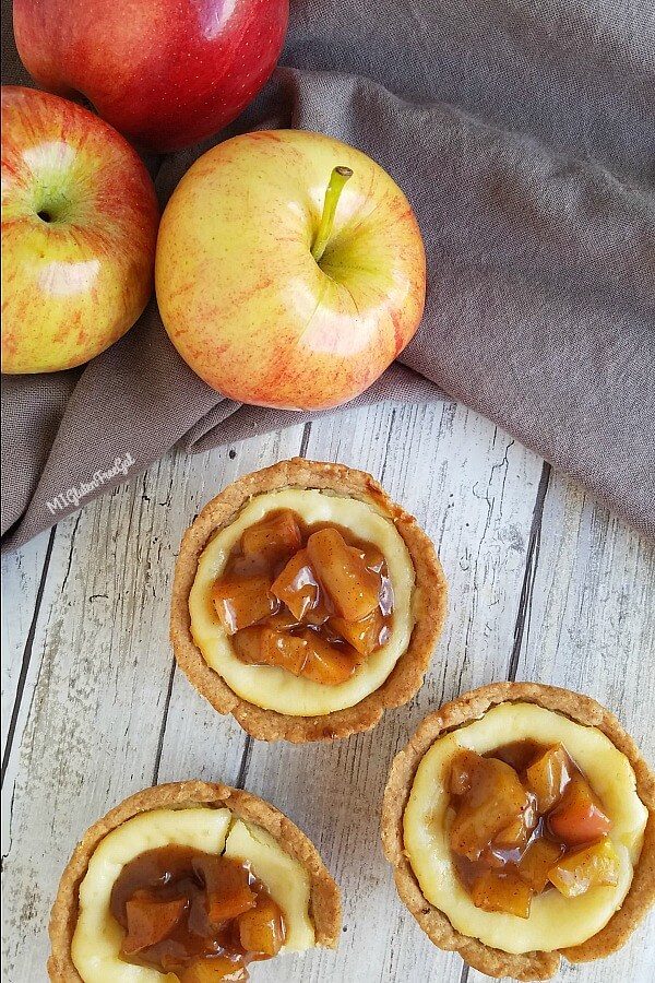 gluten free mini apple cheesecakes made with Chebe overhead shot