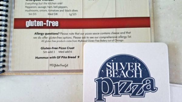 silver beach pizza gluten free menu with coaster