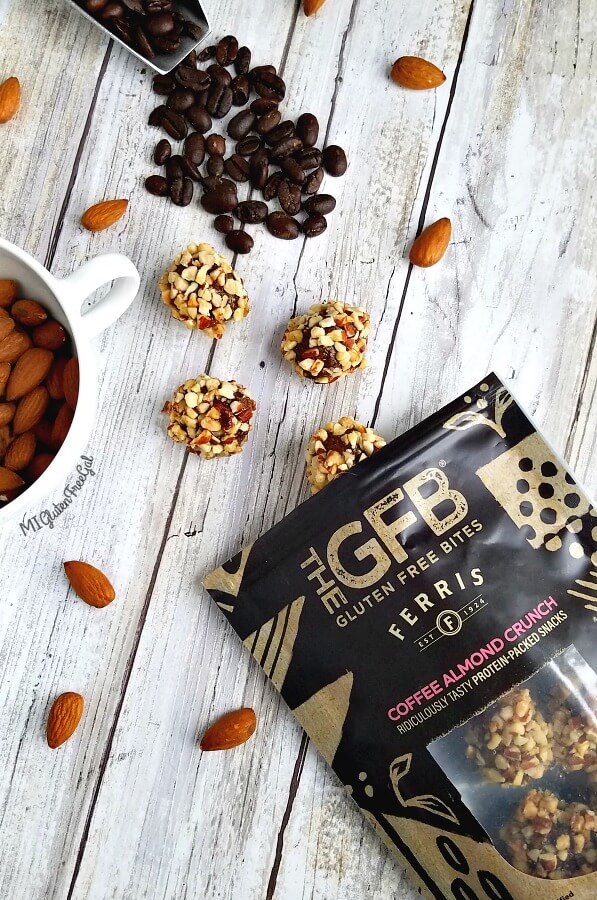 GFB Coffee Almond Crunch Bites Bag with Ingredients Vertical