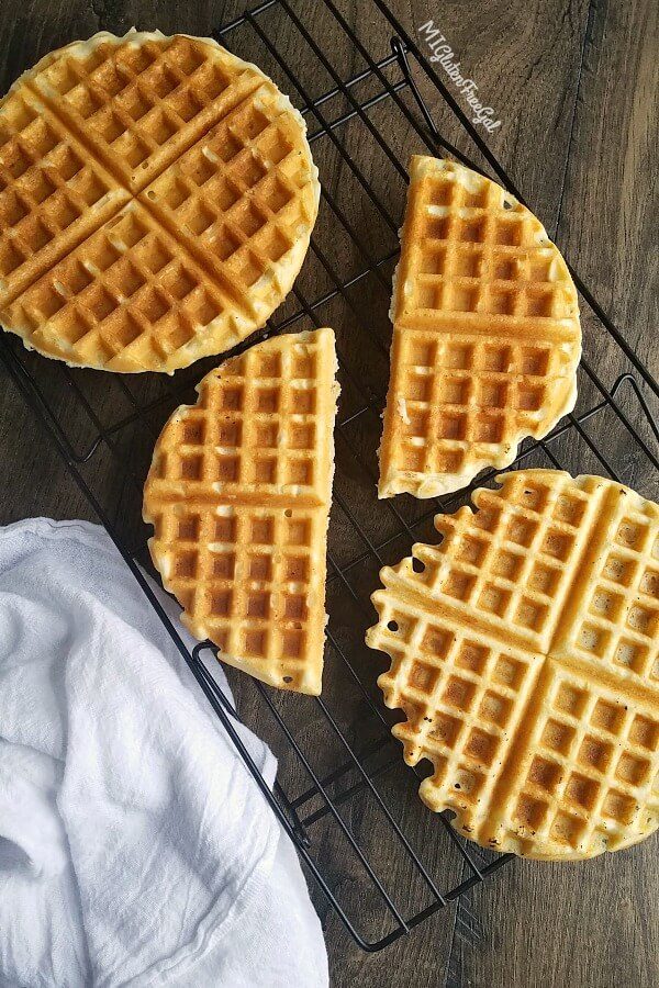 Waffled Chicken and Waffle Sandwich Gluten Free Waffles on cooling rack