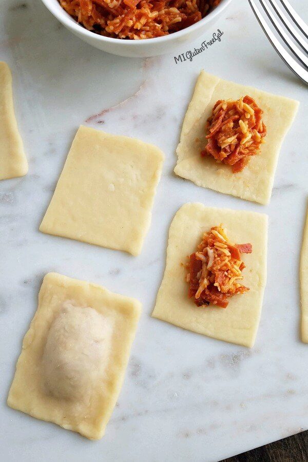 gluten free pizza rolls filled close up