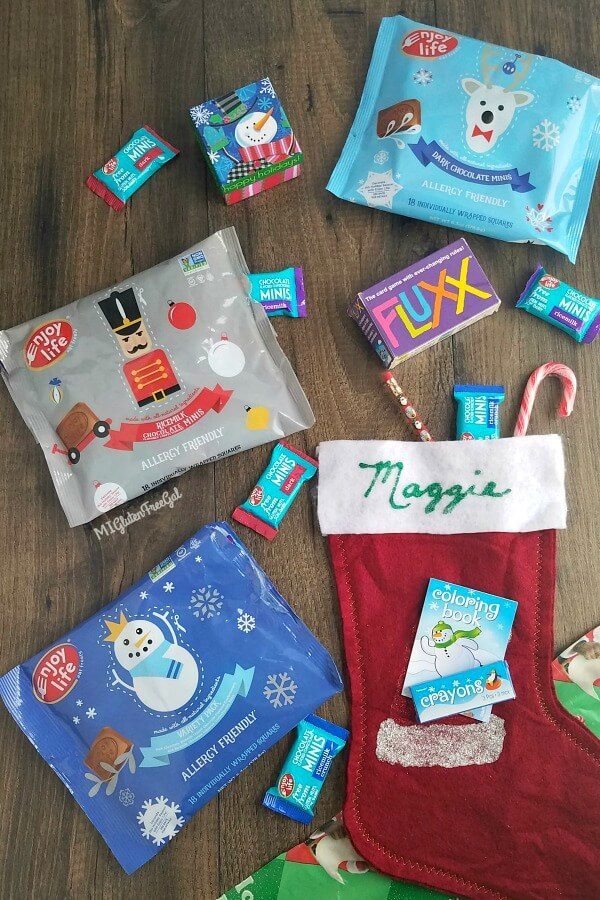 DIY Christmas Stocking filled with Enjoy Life Foods Chocolate Minis