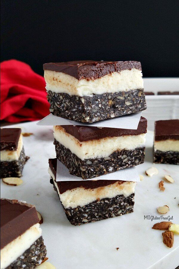 Gluten Free Nanaimo Bars Stacked