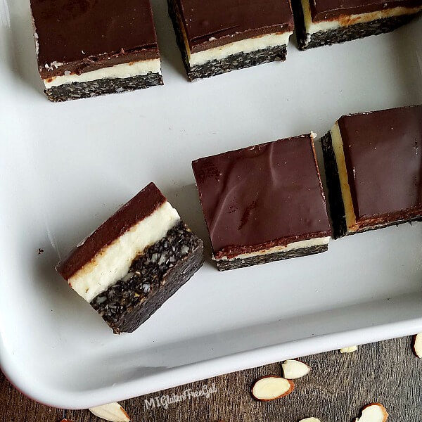 gluten free nanaimo bars flipped up in pan