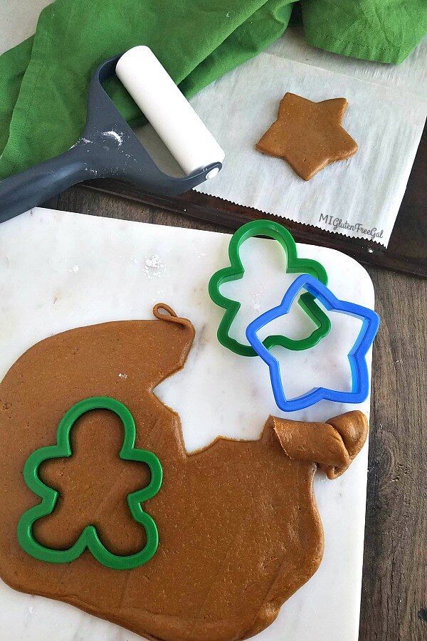 gluten free gingerbread cookies rolled dough with cutters