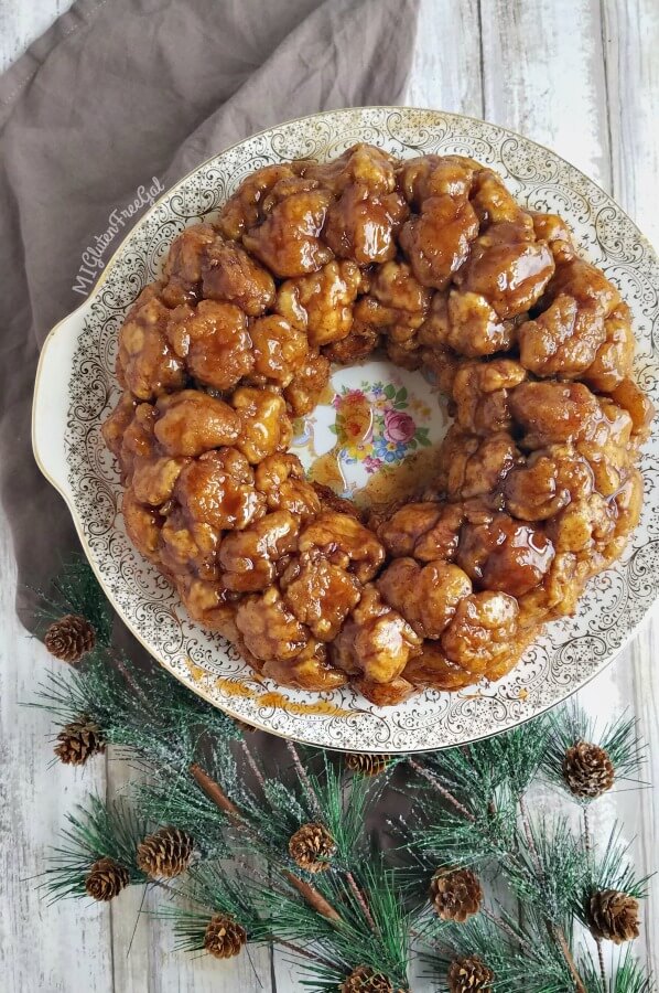 gluten free monkey bread made with Bob's Red Mill Pizza Crust Mix baked overhead