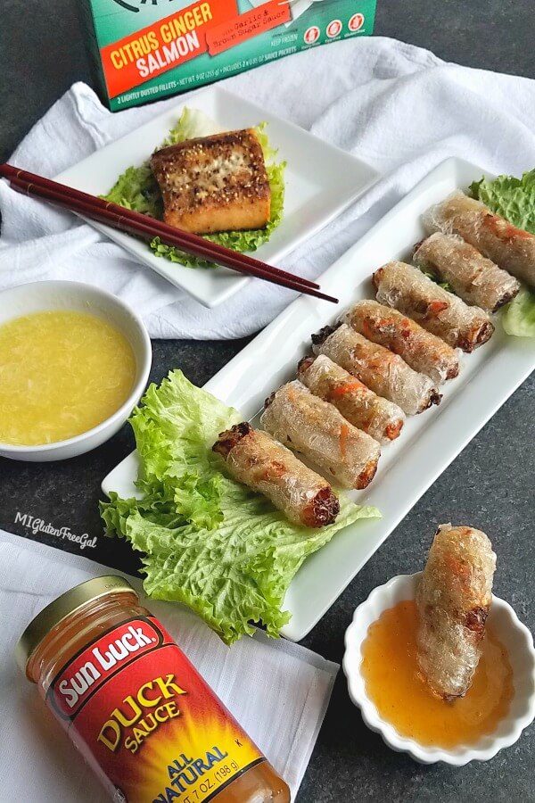 rice paper egg rolls with Hook Line and Savor citrus ginger salmon