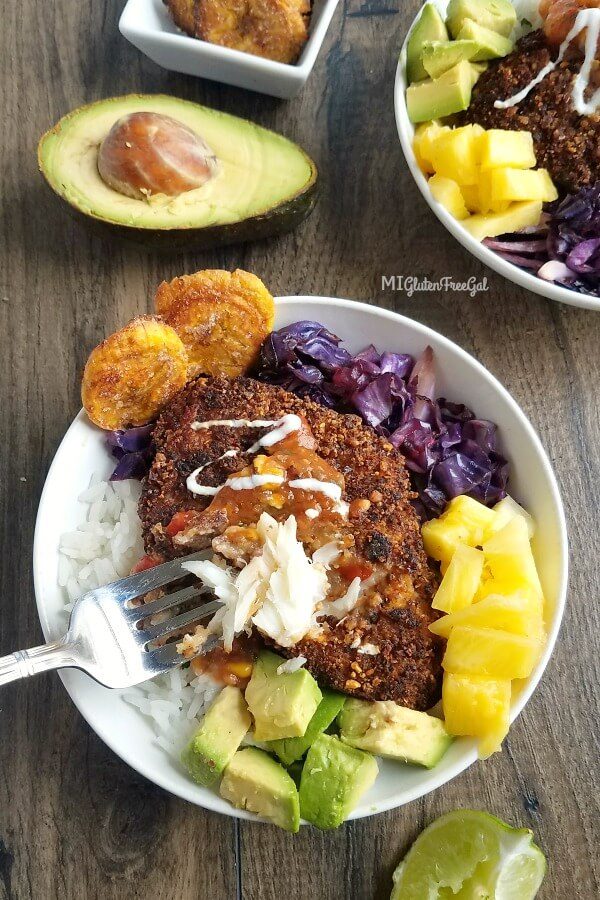 gluten free black bean crusted cod with baked tostones