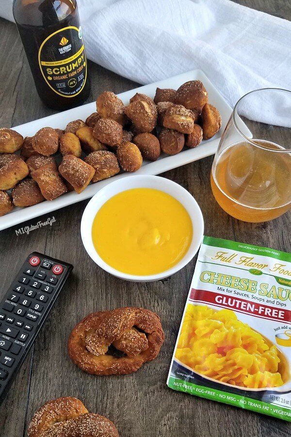 gluten free soft pretzel bites with Full Flavor Foods Cheese Sauce Mix