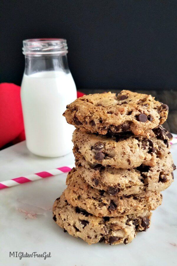 gluten free tahini chocolate chip cookies (vegan) stacked