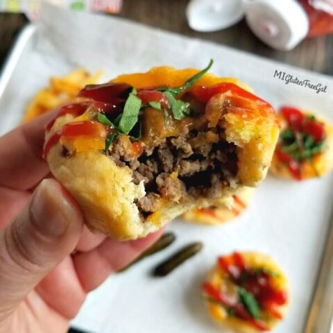 gluten free cheeseburger muffin cups closeup